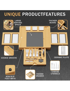 Tabla de Charcutería HONGFENGDZ de Bambú 42x34 cm con Cuchillos 2