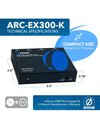 Extensor de Audio HDMI ARC OREI ARC-EX300-K hasta 91.44m