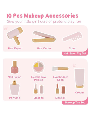 Conjunto de Tocador de Madera PIIKAGO con Accesorios de Maquillaje