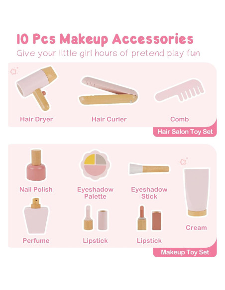 Conjunto de Tocador de Madera PIIKAGO con Accesorios de Maquillaje