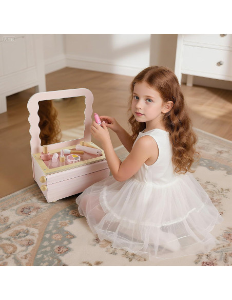 Conjunto de Tocador de Madera PIIKAGO con Accesorios de Maquillaje