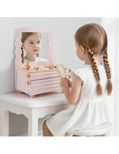 Conjunto de Tocador de Madera PIIKAGO con Accesorios de Maquillaje
