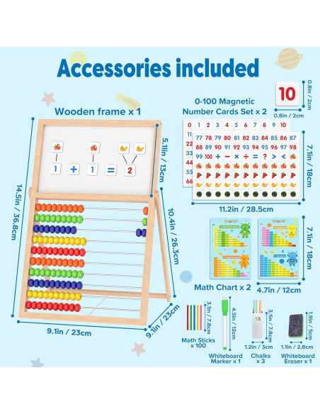Ábaco de Madera Gotoofun con Pizarra Doble Cara y Accesorios
