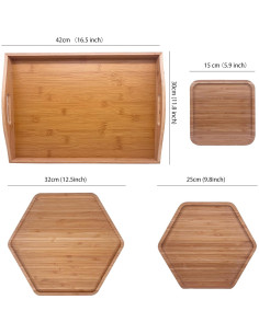 Set de Bandejas de Bambú PAFREWOG 42x30cm con Mango 2