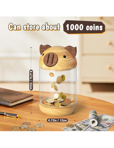 Alcancía de Madera y Acrílico Hicocool Cerdito Transparente