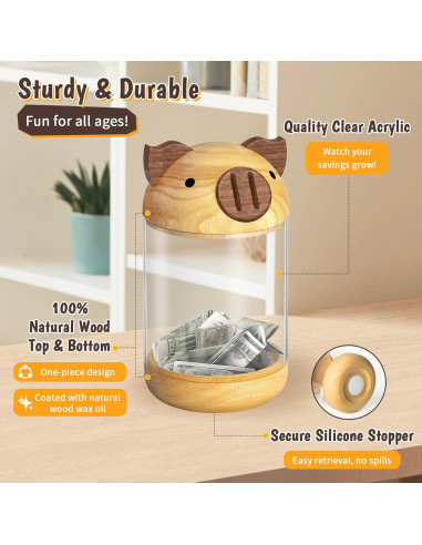 Alcancía de Madera y Acrílico Hicocool Cerdito Transparente