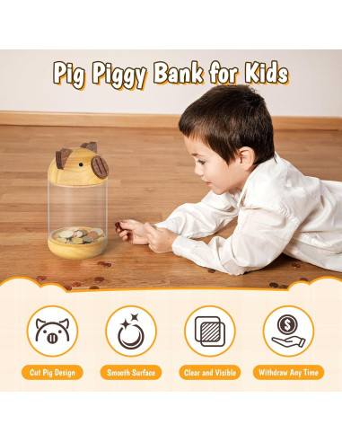 Alcancía de Madera y Acrílico Hicocool Cerdito Transparente