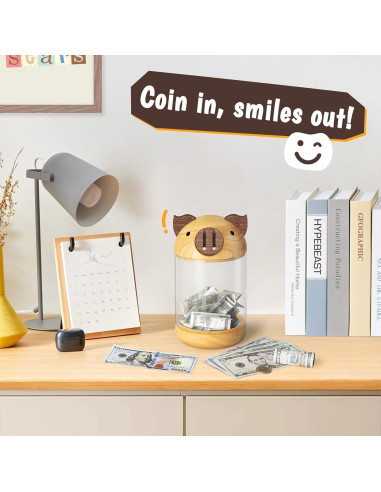 Alcancía de Madera y Acrílico Hicocool Cerdito Transparente