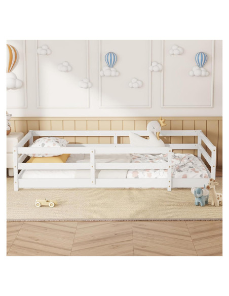 Cama de Piso Twin Bellemave con Barandillas Blanca