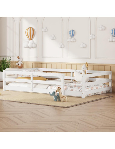 Cama de Piso Twin Bellemave con Barandillas Blanca