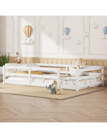 Cama de Piso Twin Bellemave con Barandillas Blanca