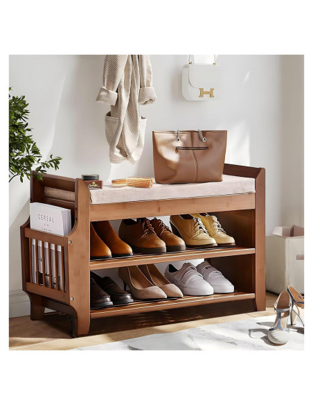 Banco de Zapatos PETKABOO de Bambú 80 cm 2 Niveles Marrón