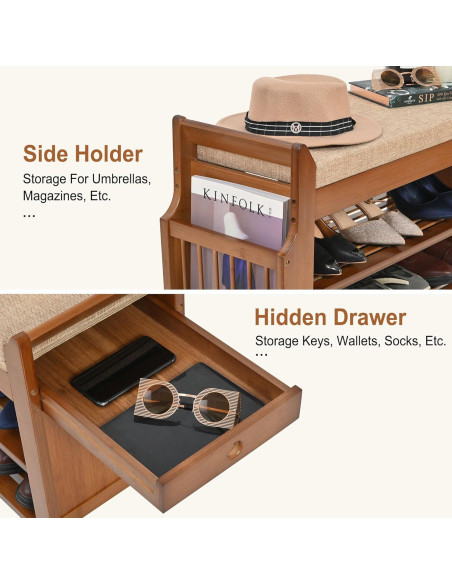 Banco de Zapatos PETKABOO de Bambú 80 cm 2 Niveles Marrón