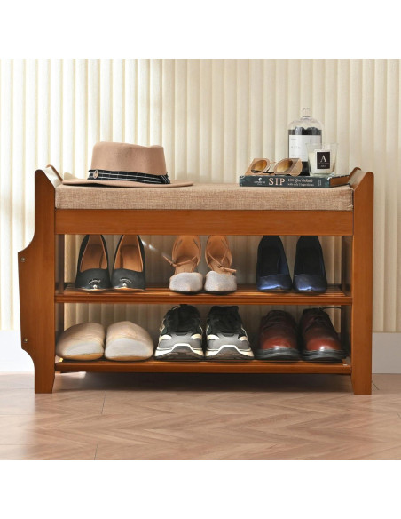 Banco de Zapatos PETKABOO de Bambú 80 cm 2 Niveles Marrón