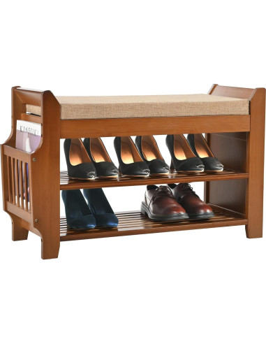 Banco de Zapatos PETKABOO de Bambú 80 cm 2 Niveles Marrón