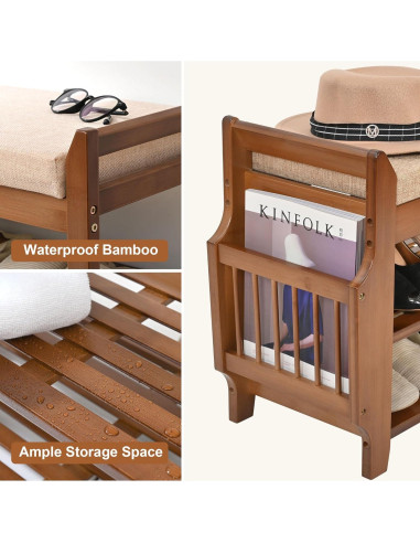 Banco de Zapatos PETKABOO de Bambú 80 cm 2 Niveles Marrón