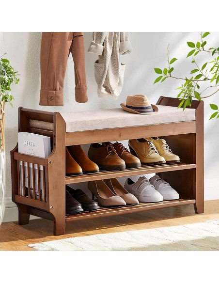 Banco de Zapatos PETKABOO de Bambú 80 cm 2 Niveles Marrón