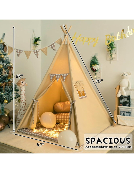 Tienda Teepee para Niños TreeBud con Alfombra y Luces 120x120 cm