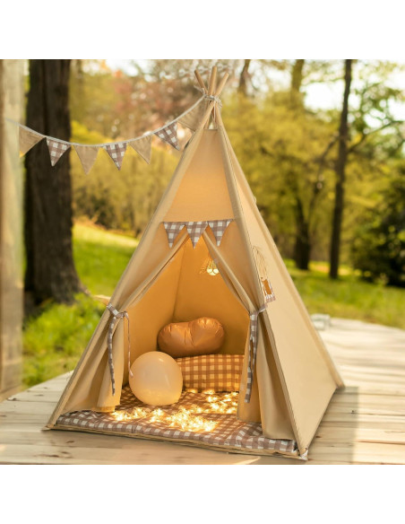 Tienda Teepee para Niños TreeBud con Alfombra y Luces 120x120 cm