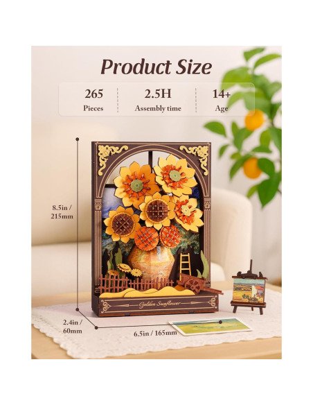 Rompecabezas 3D de Madera Wowood Girasol Dorado con LED Rompecabezas 3D de Madera Wowood Girasol Dorado con LED