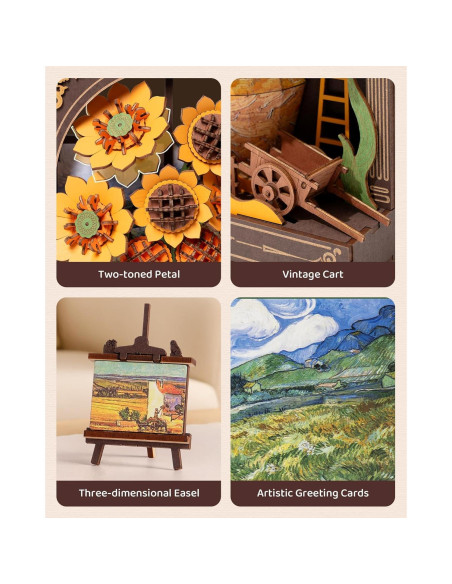 Rompecabezas 3D de Madera Wowood Girasol Dorado con LED Rompecabezas 3D de Madera Wowood Girasol Dorado con LED