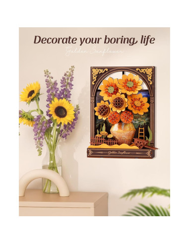 Rompecabezas 3D de Madera Wowood Girasol Dorado con LED