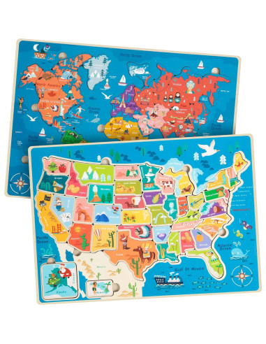 Paquete de 2 rompecabezas de madera TOGELIN para niños 4-6 años