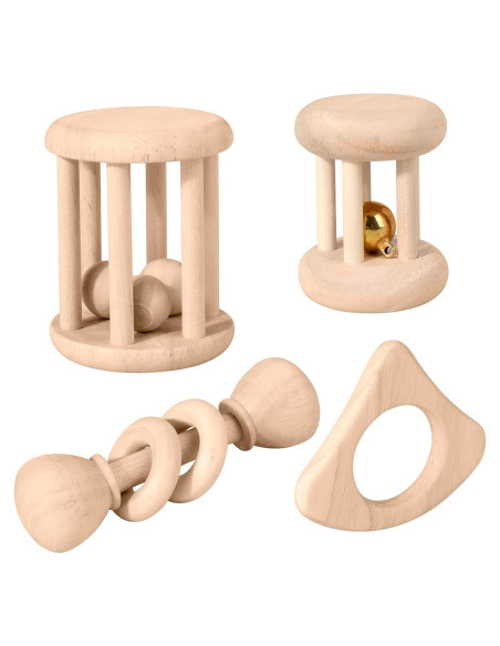 WODI Juego de Sonajeros de Madera 4 Piezas Montessori WODI Juego de Sonajeros de Madera 4 Piezas Montessori