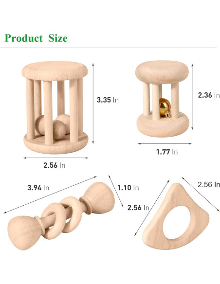 WODI Juego de Sonajeros de Madera 4 Piezas Montessori WODI Juego de Sonajeros de Madera 4 Piezas Montessori