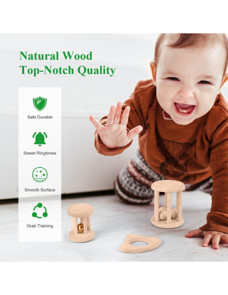 WODI Juego de Sonajeros de Madera 4 Piezas Montessori WODI Juego de Sonajeros de Madera 4 Piezas Montessori