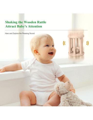 WODI Juego de Sonajeros de Madera 4 Piezas Montessori