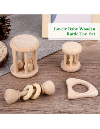 WODI Juego de Sonajeros de Madera 4 Piezas Montessori