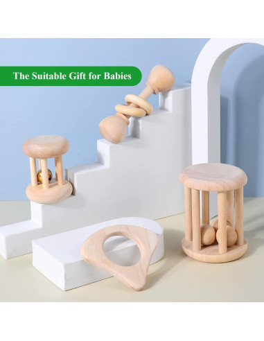WODI Juego de Sonajeros de Madera 4 Piezas Montessori