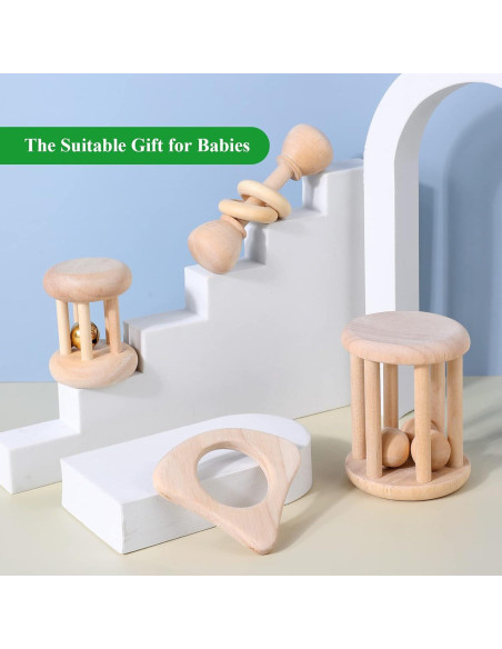 WODI Juego de Sonajeros de Madera 4 Piezas Montessori WODI Juego de Sonajeros de Madera 4 Piezas Montessori