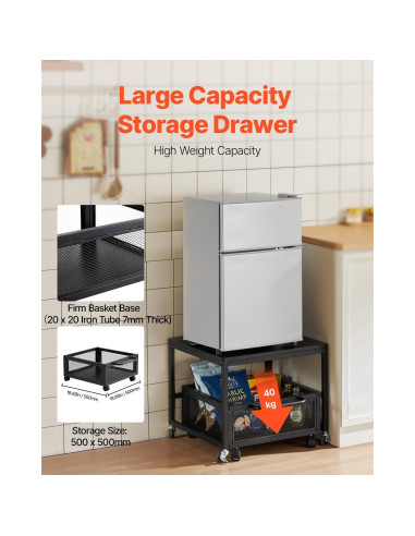 Soporte para Mini Nevera VEVOR con Carrito Móvil Negro 90 kg