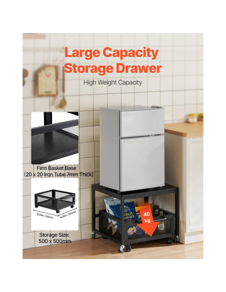 Soporte para Mini Nevera VEVOR con Carrito Móvil Negro 90 kg