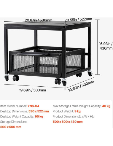 Soporte para Mini Nevera VEVOR con Carrito Móvil Negro 90 kg