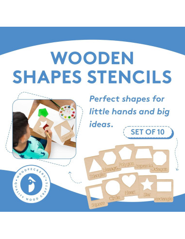 Plantillas de Geometría Reutilizables Woodpeckers, 10 Formas 10.16 cm