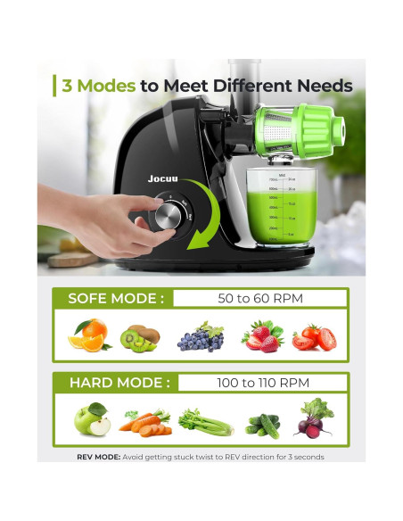Extractor de Jugo de Masticación Lenta Jocuu - 2 Velocidades, Negro