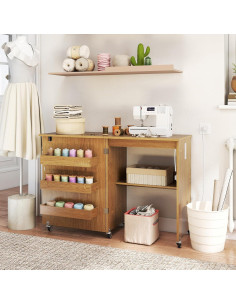 Mesa de Costura Plegable DORTALA con Estación de Carga Natural 2