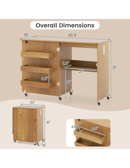 Mesa de Costura Plegable DORTALA con Estación de Carga Natural