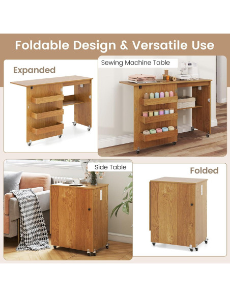 Mesa de Costura Plegable DORTALA con Estación de Carga Natural