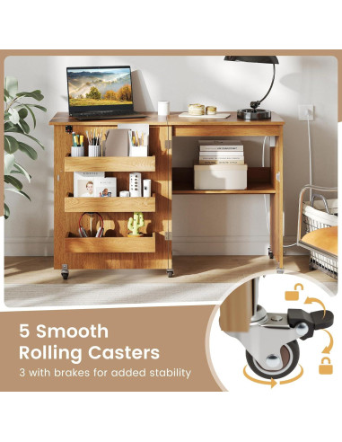 Mesa de Costura Plegable DORTALA con Estación de Carga Natural