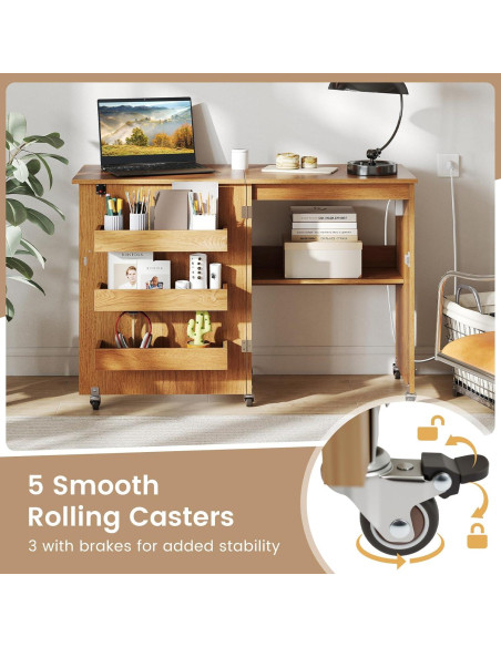 Mesa de Costura Plegable DORTALA con Estación de Carga Natural