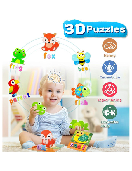 Rompecabezas de Madera Montessori Huizhou 8 Animales 18x15 cm Rompecabezas de Madera Montessori Huizhou 8 Animales 18x15 cm