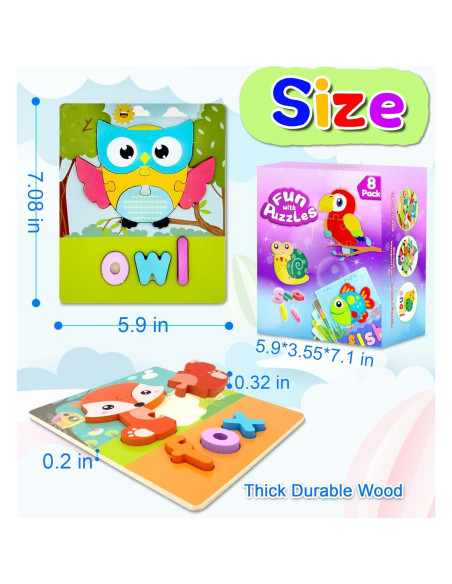 Rompecabezas de Madera Montessori Huizhou 8 Animales 18x15 cm Rompecabezas de Madera Montessori Huizhou 8 Animales 18x15 cm