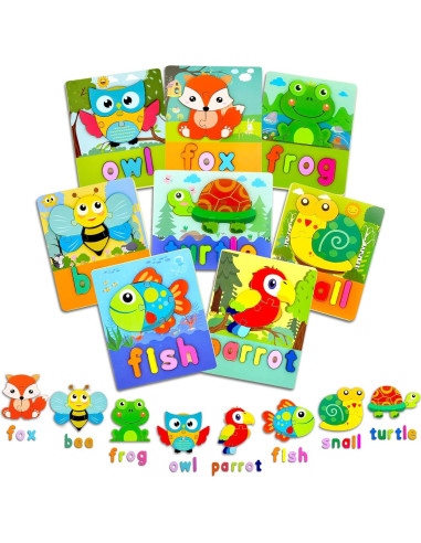 Rompecabezas de Madera Montessori Huizhou 8 Animales 18x15 cm