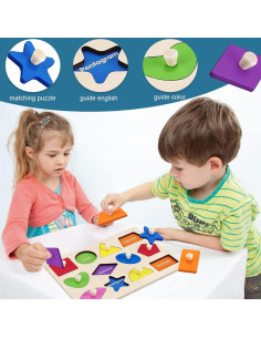 Rompecabezas de Madera Montessori XUANYUQL 12 Formas 20x12 cm 2