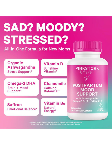 Suplemento Postparto Pink Stork 60 Cápsulas - Apoyo Emocional y Hormonal