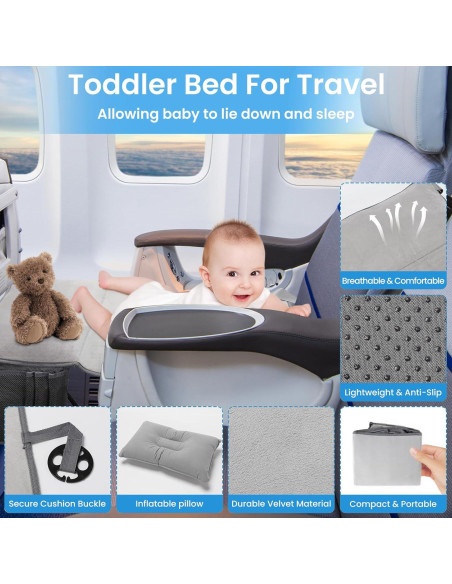 Cama de avión portátil para niños Frstem - Gris, 78.74x48.26cm